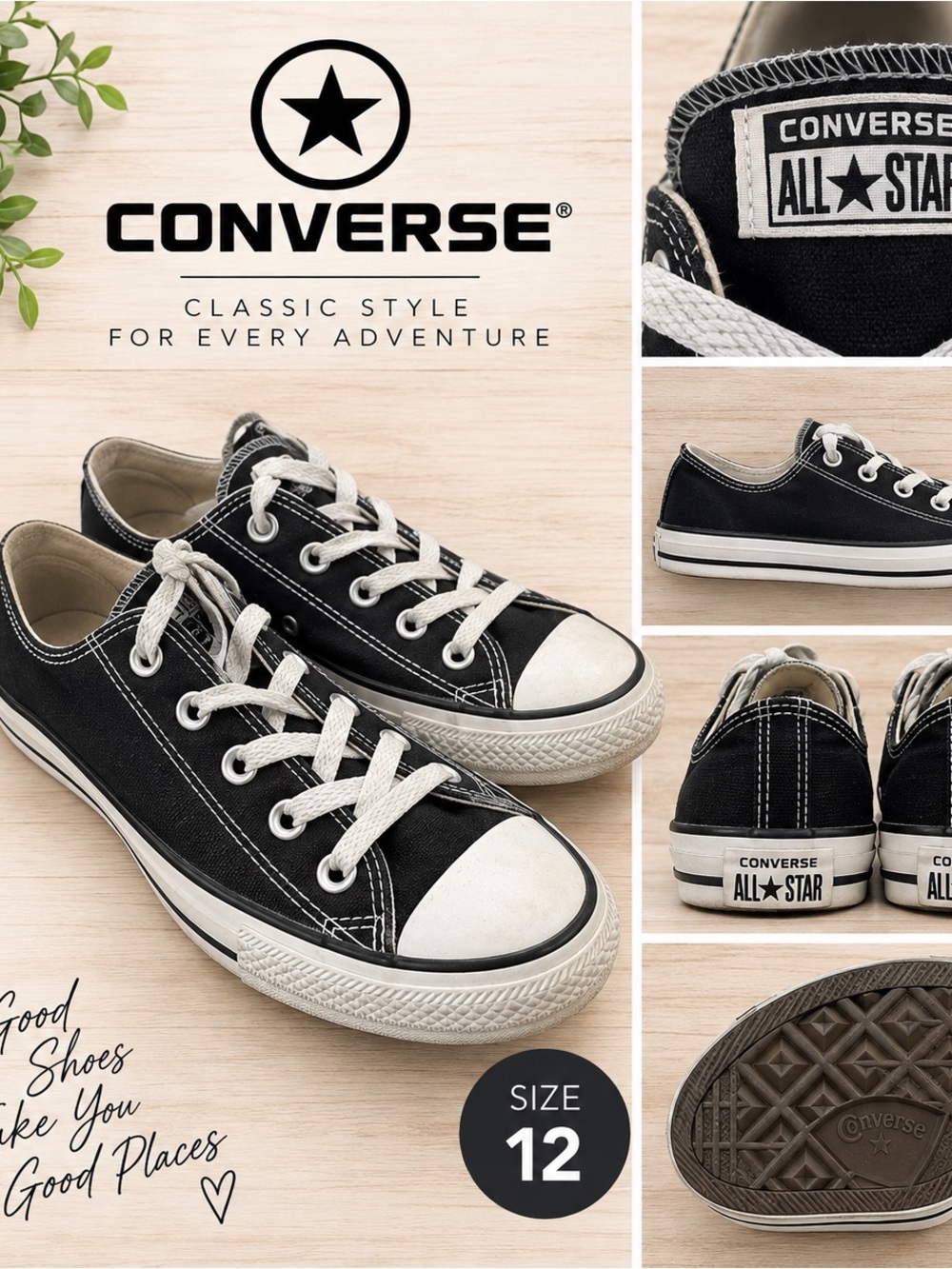 Converse Kids Black Low-Top Sneakers with White Accents